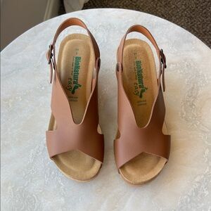 BioNatura Tessa Tan Leather Wedge Sandals Women’s Size 39 8 Support Classic Boho